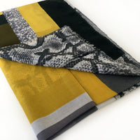 A-SHU LARGE MUSTARD YELLOW BLOCK PRINT SNAKESKIN SHAWL SCARF - A-SHU.CO.UK