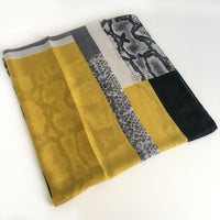 A-SHU LARGE MUSTARD YELLOW BLOCK PRINT SNAKESKIN SHAWL SCARF - A-SHU.CO.UK