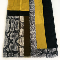 A-SHU LARGE MUSTARD YELLOW BLOCK PRINT SNAKESKIN SHAWL SCARF - A-SHU.CO.UK