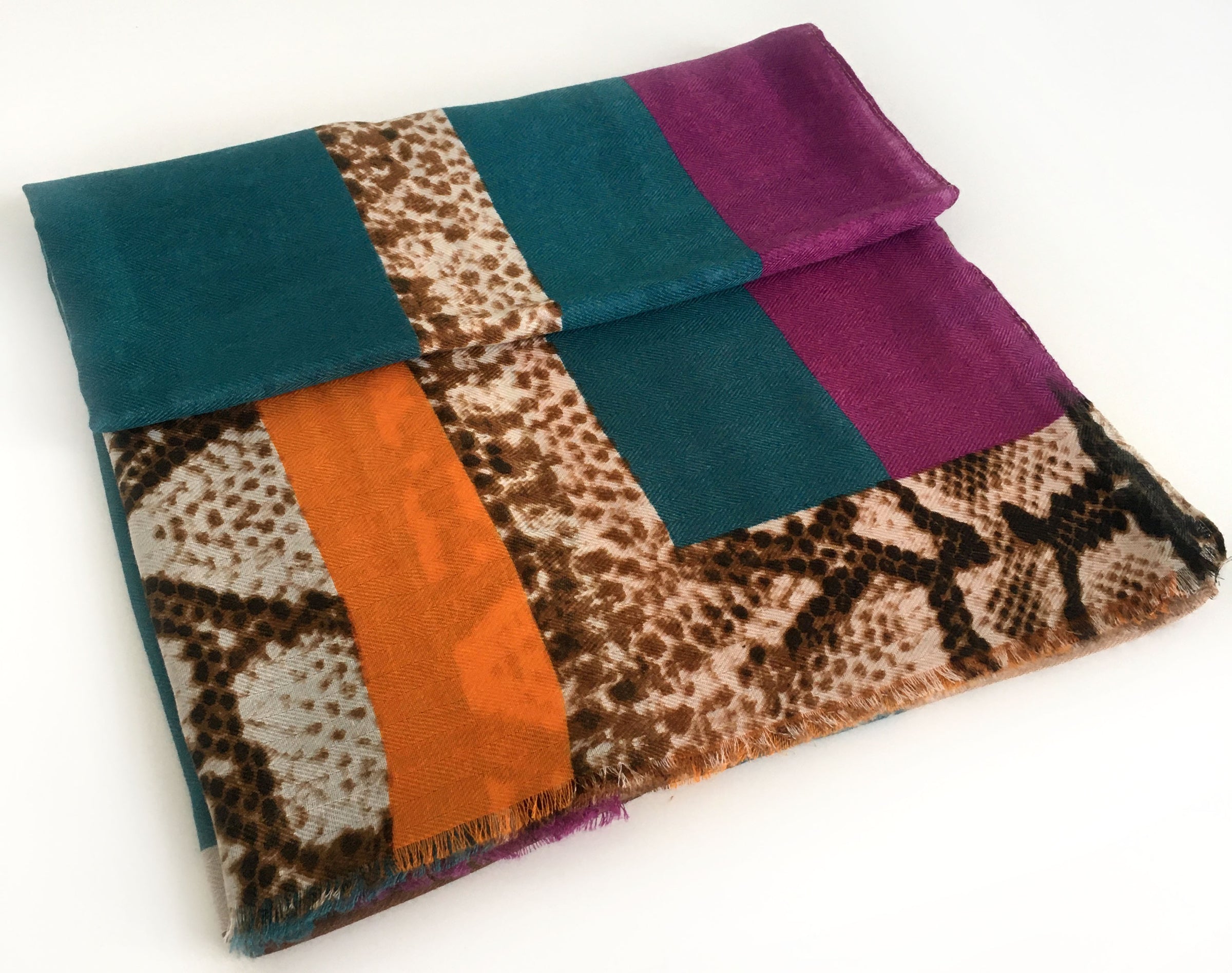 A-SHU LARGE ORANGE BLOCK PRINT SNAKESKIN SHAWL SCARF - A-SHU.CO.UK