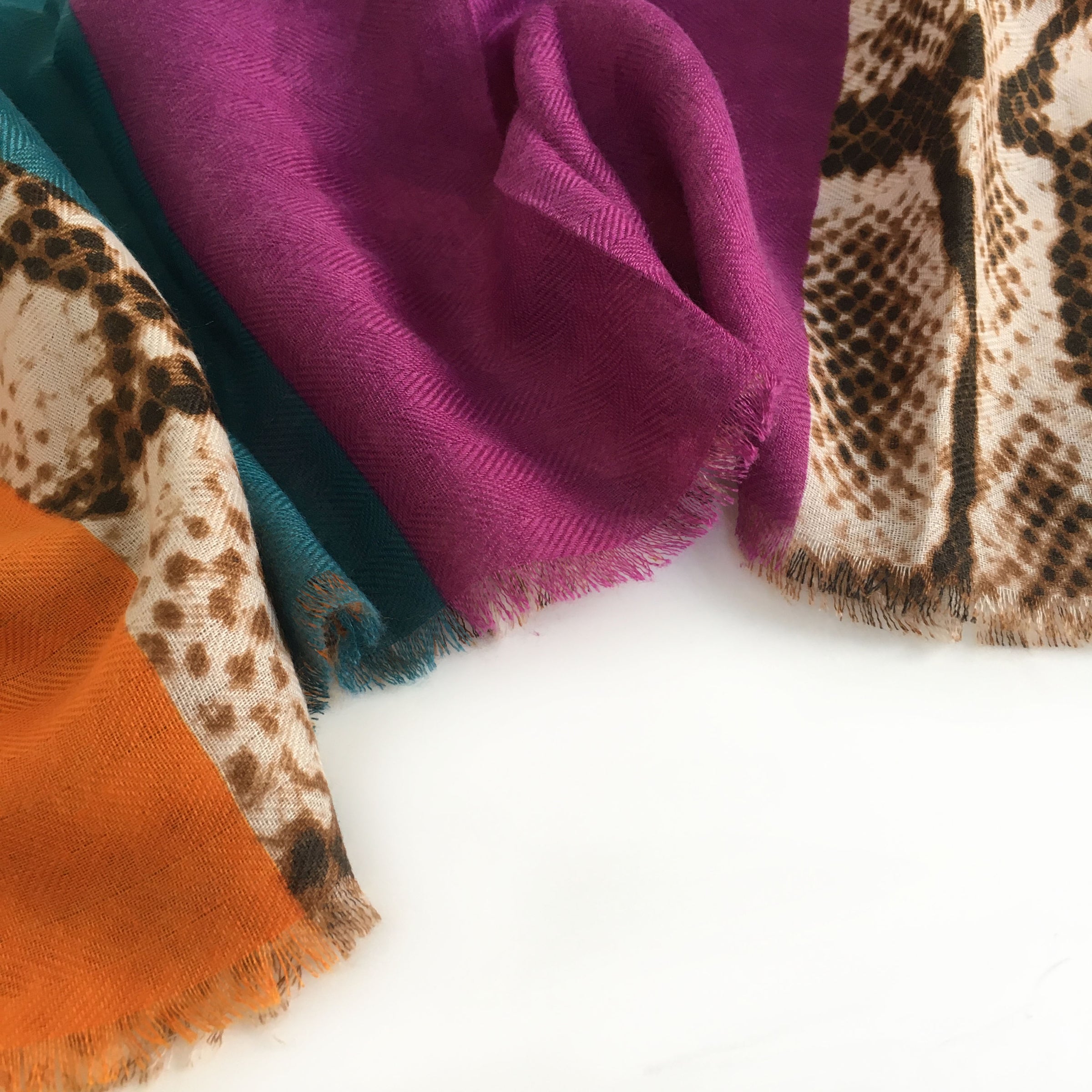 A-SHU LARGE ORANGE BLOCK PRINT SNAKESKIN SHAWL SCARF - A-SHU.CO.UK