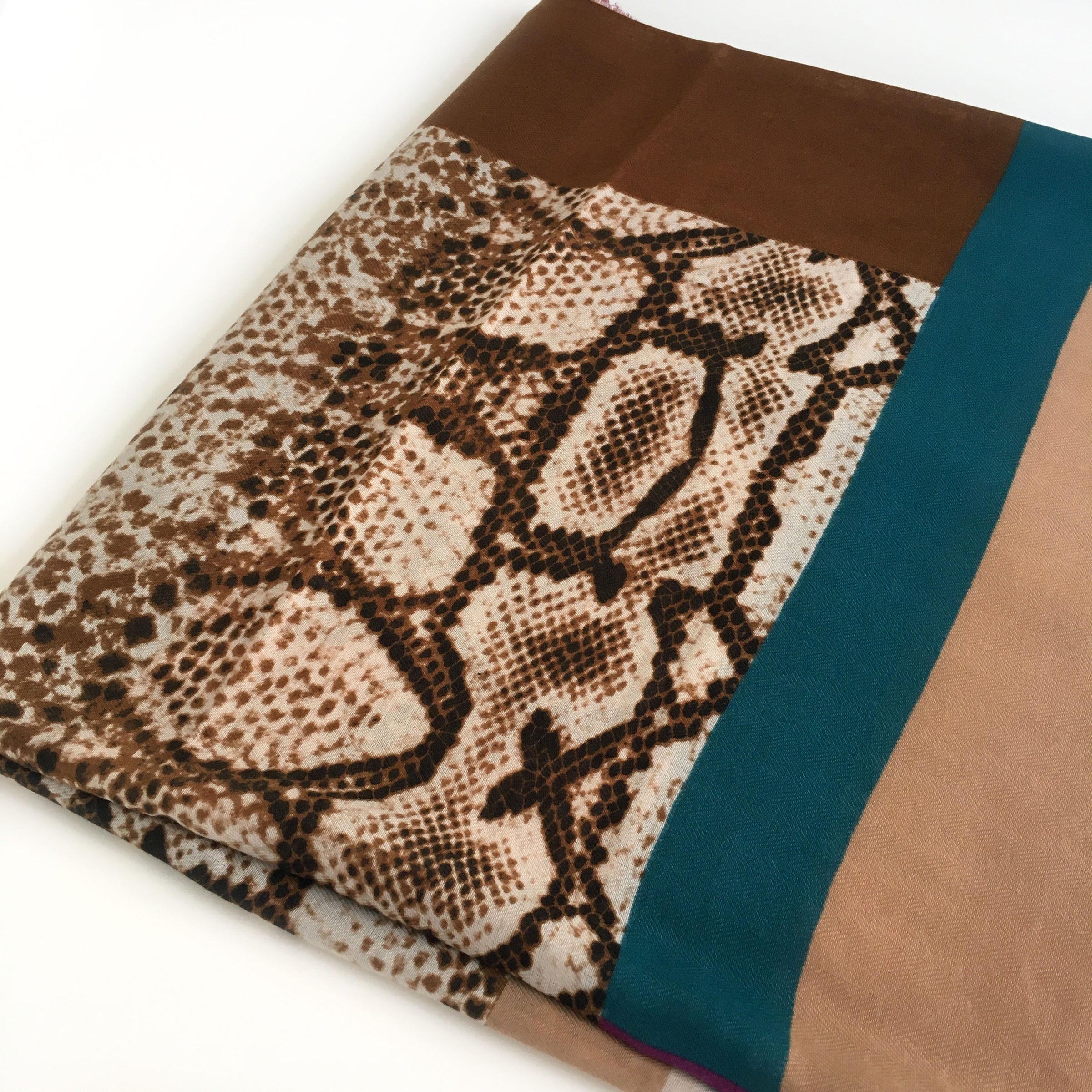 A-SHU LARGE ORANGE BLOCK PRINT SNAKESKIN SHAWL SCARF - A-SHU.CO.UK