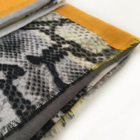 A-SHU LONG MUSTARD YELLOW BLOCKS SNAKESKIN PRINT LIGHTWEIGHT SHAWL SCARF - A-SHU.CO.UK