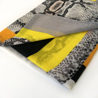 A-SHU LONG MUSTARD YELLOW BLOCKS SNAKESKIN PRINT LIGHTWEIGHT SHAWL SCARF - A-SHU.CO.UK