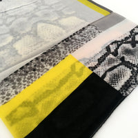 A-SHU LONG MUSTARD YELLOW BLOCKS SNAKESKIN PRINT LIGHTWEIGHT SHAWL SCARF - A-SHU.CO.UK