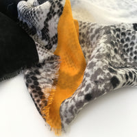 A-SHU LONG MUSTARD YELLOW BLOCKS SNAKESKIN PRINT LIGHTWEIGHT SHAWL SCARF - A-SHU.CO.UK