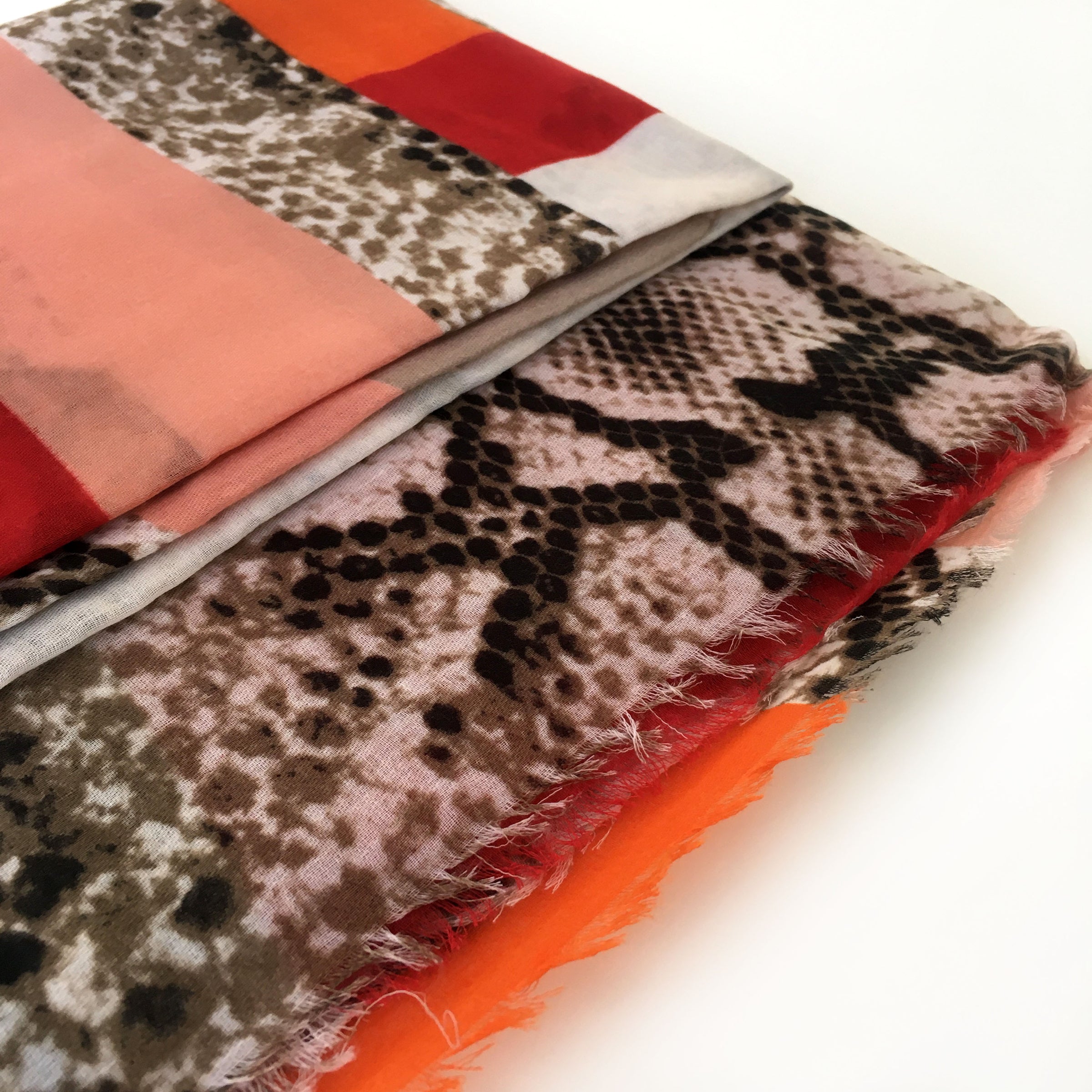 A-SHU LONG RED BLOCKS SNAKESKIN PRINT LIGHTWEIGHT SHAWL SCARF - A-SHU.CO.UK