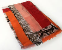 A-SHU LONG RED BLOCKS SNAKESKIN PRINT LIGHTWEIGHT SHAWL SCARF - A-SHU.CO.UK
