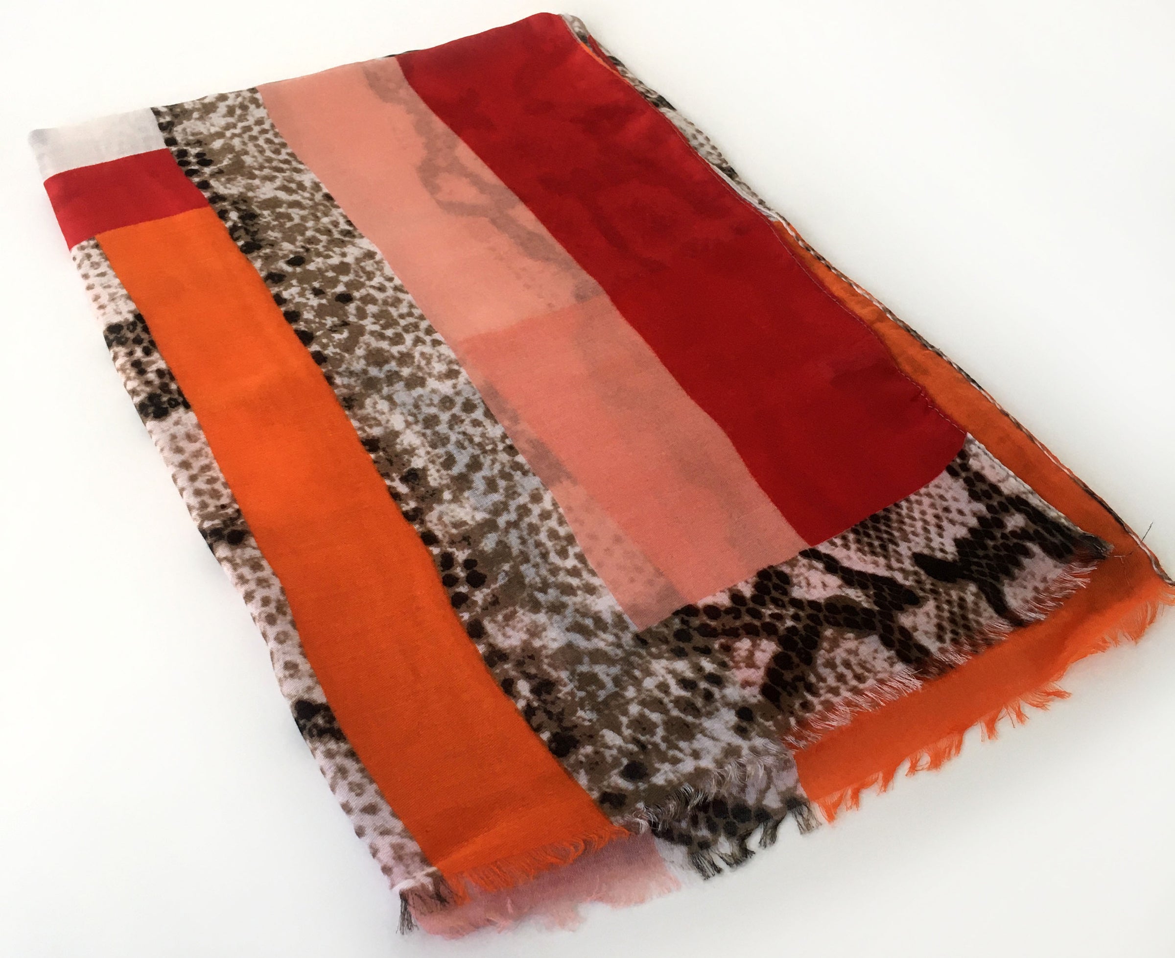 A-SHU LONG RED BLOCKS SNAKESKIN PRINT LIGHTWEIGHT SHAWL SCARF - A-SHU.CO.UK