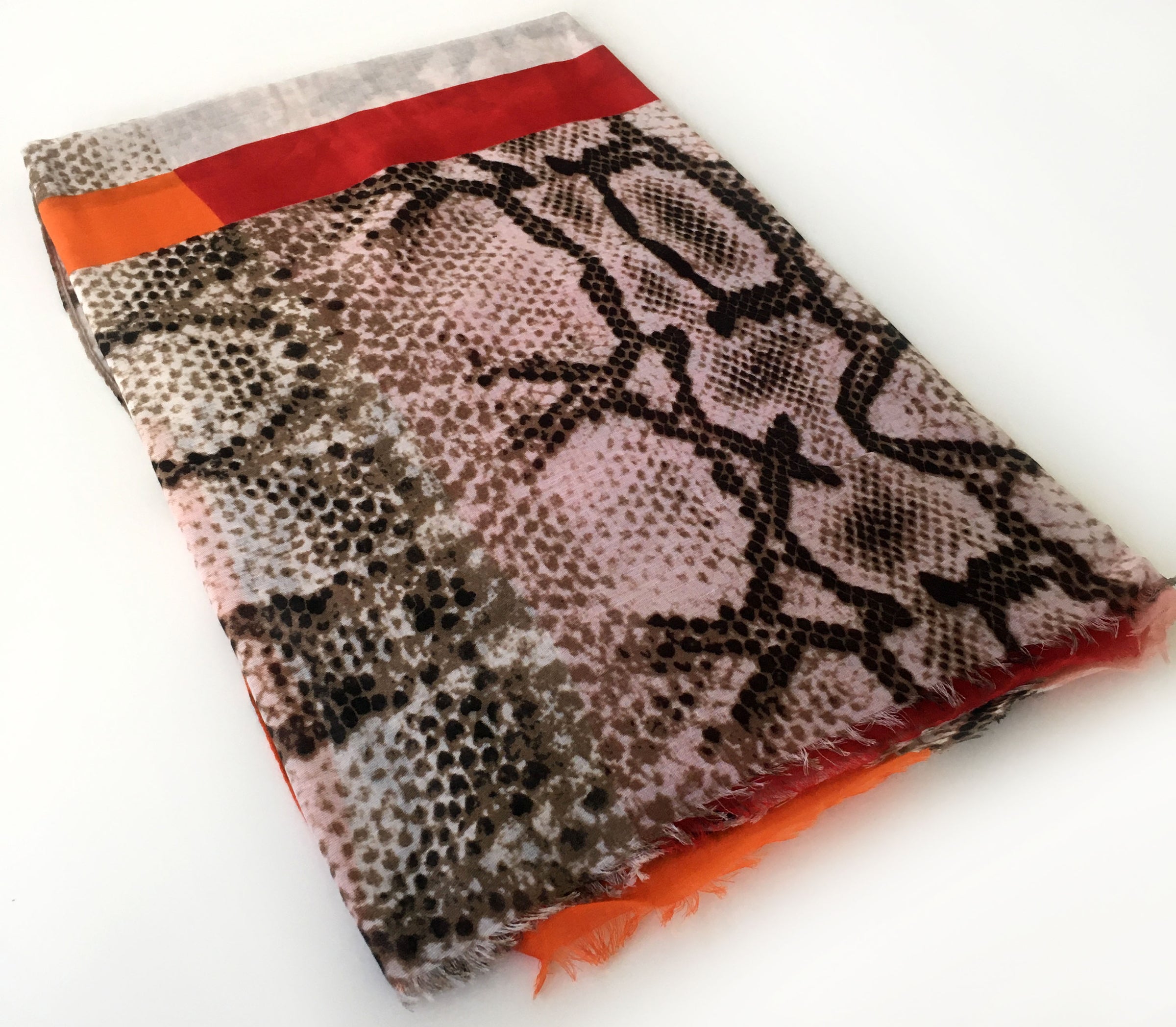 A-SHU LONG RED BLOCKS SNAKESKIN PRINT LIGHTWEIGHT SHAWL SCARF - A-SHU.CO.UK