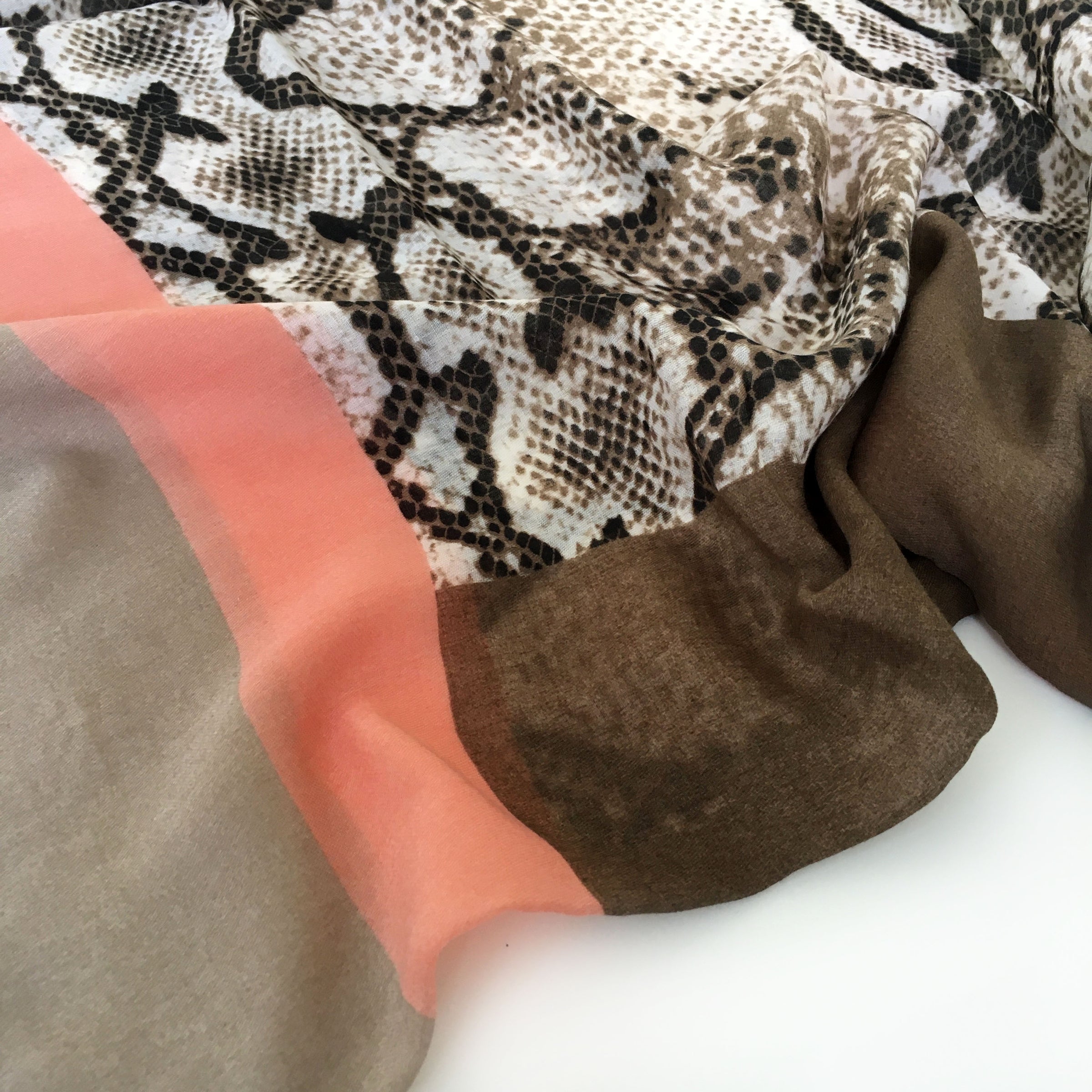 A-SHU LARGE ORANGE BLOCK PRINT SNAKESKIN SHAWL SCARF - A-SHU.CO.UK