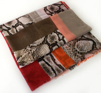 A-SHU LONG RED BLOCKS SNAKESKIN PRINT LIGHTWEIGHT SHAWL SCARF - A-SHU.CO.UK