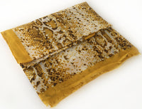 A-SHU LARGE MUSTARD YELLOW SNAKESKIN PRINT SHAWL SCARF WITH METALLIC DETAILING - A-SHU.CO.UK