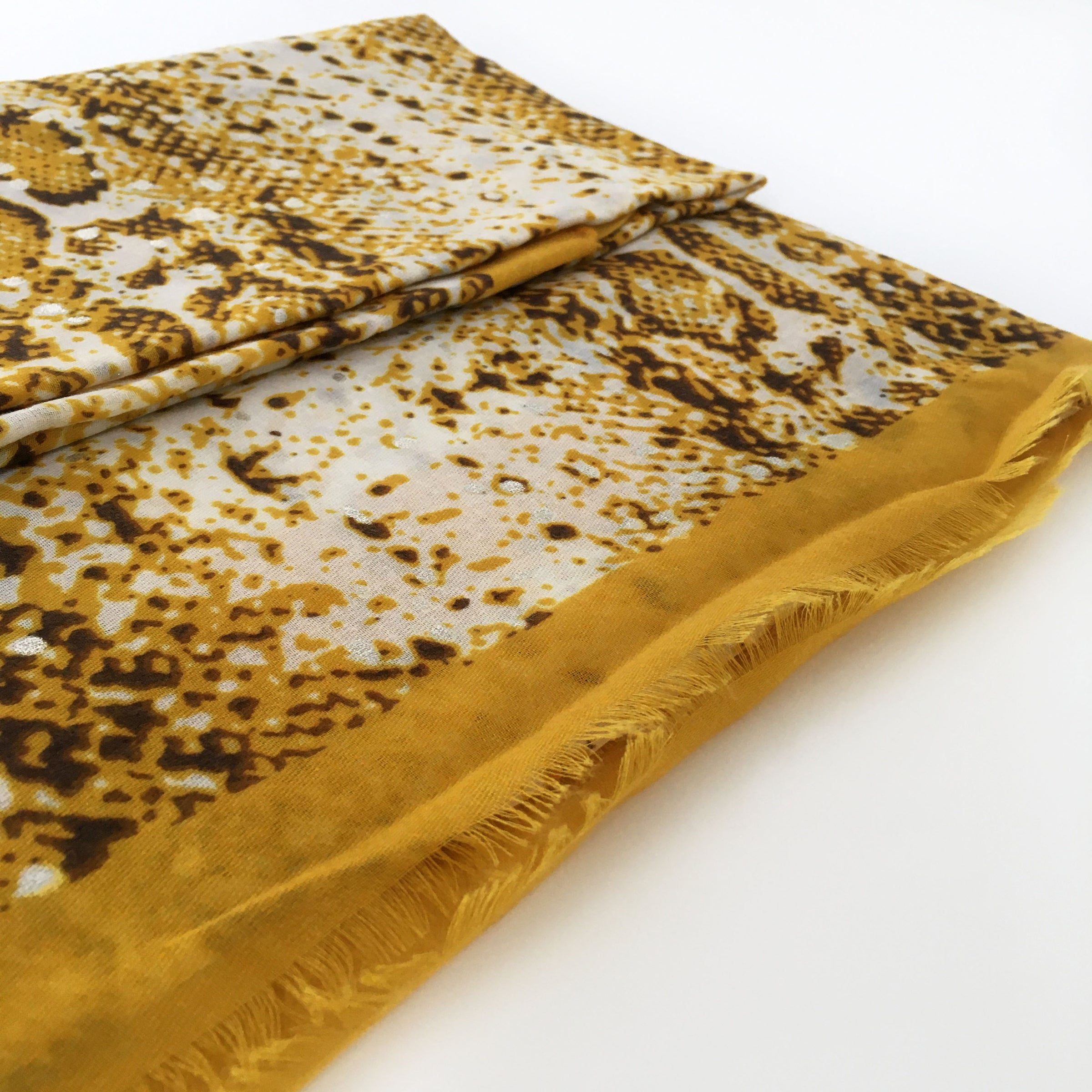 A-SHU LARGE MUSTARD YELLOW SNAKESKIN PRINT SHAWL SCARF WITH METALLIC DETAILING - A-SHU.CO.UK