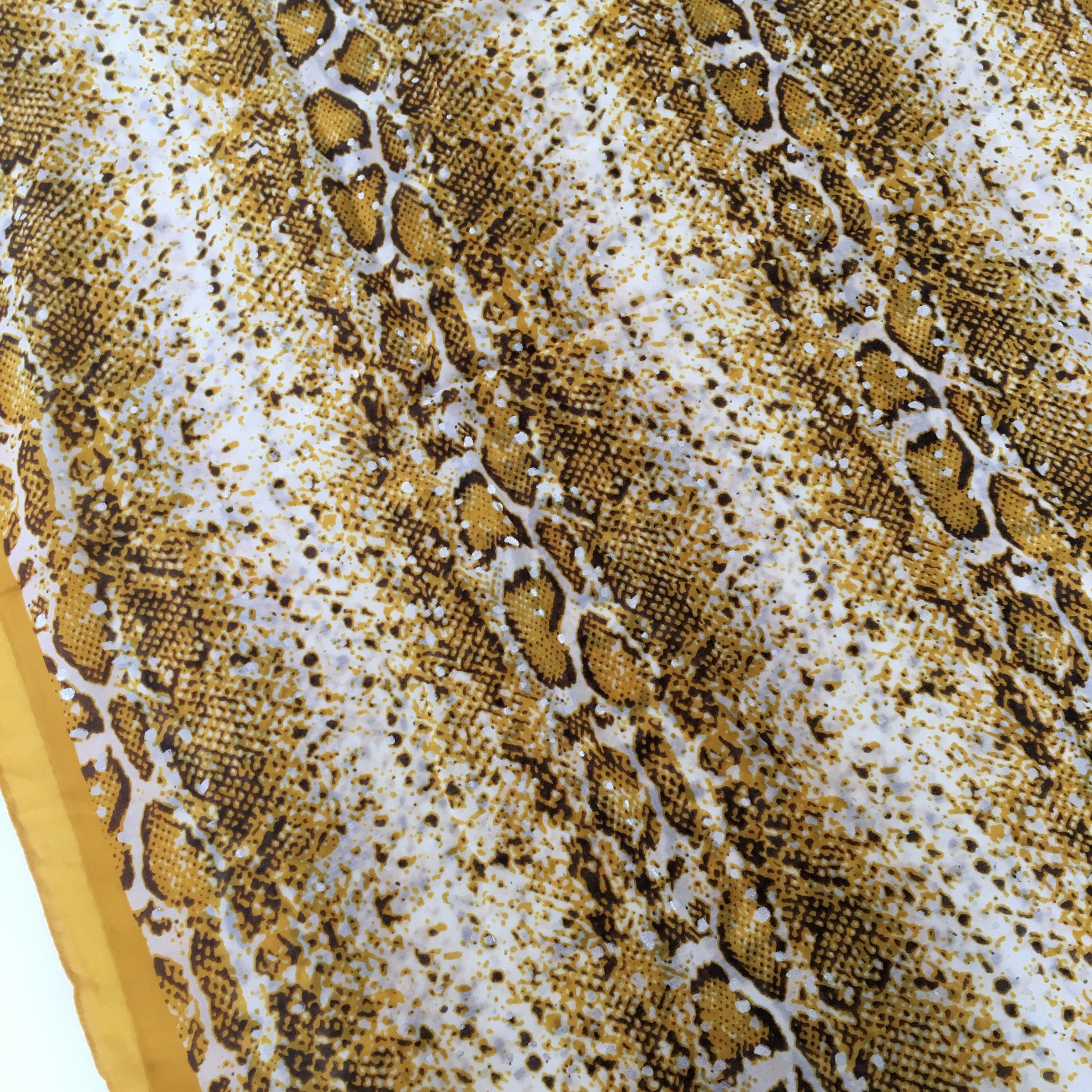 A-SHU LARGE MUSTARD YELLOW SNAKESKIN PRINT SHAWL SCARF WITH METALLIC DETAILING - A-SHU.CO.UK