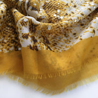A-SHU LARGE MUSTARD YELLOW SNAKESKIN PRINT SHAWL SCARF WITH METALLIC DETAILING - A-SHU.CO.UK