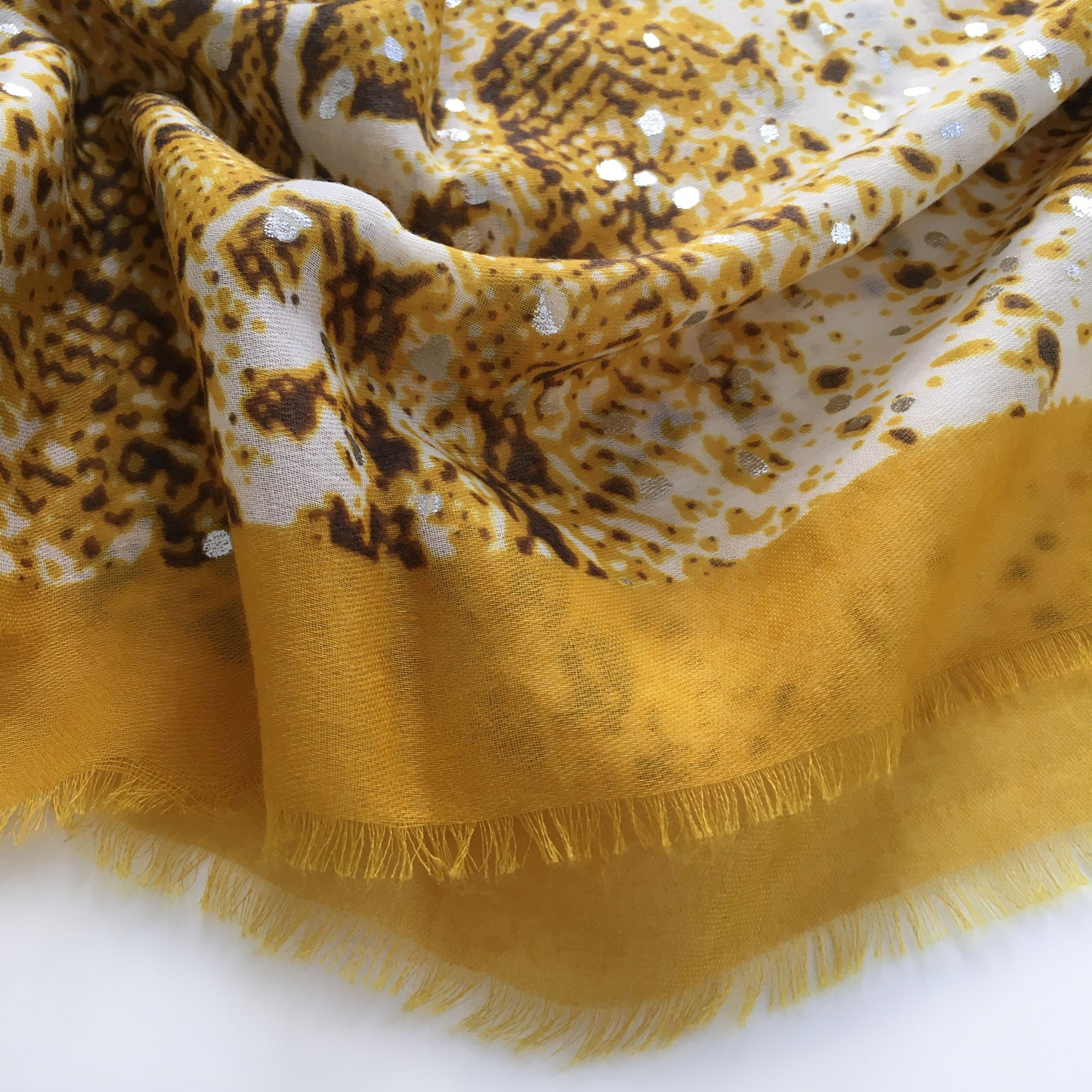 A-SHU LARGE MUSTARD YELLOW SNAKESKIN PRINT SHAWL SCARF WITH METALLIC DETAILING - A-SHU.CO.UK