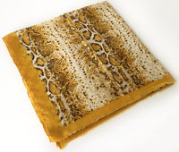 A-SHU LARGE MUSTARD YELLOW SNAKESKIN PRINT SHAWL SCARF WITH METALLIC DETAILING - A-SHU.CO.UK