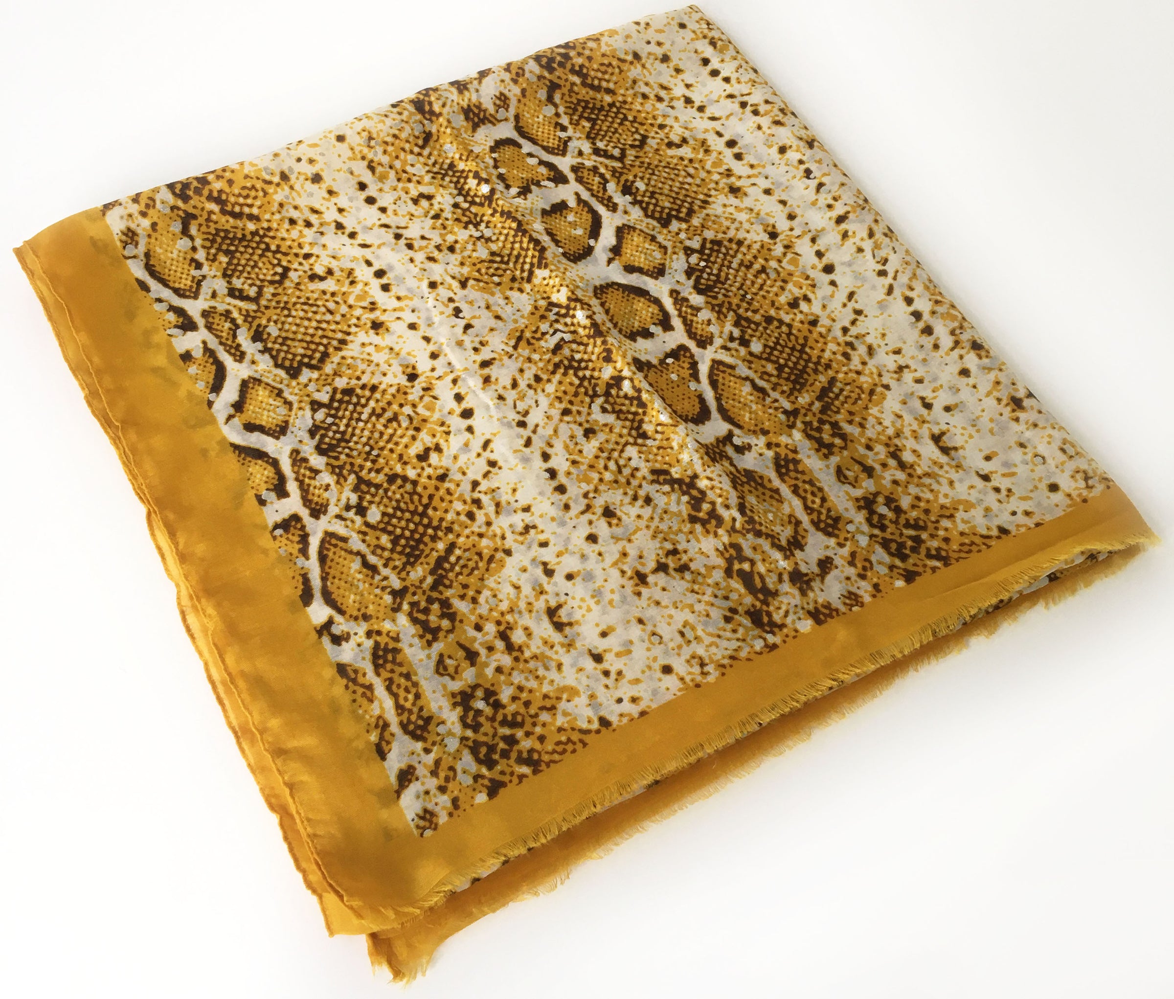 A-SHU LARGE MUSTARD YELLOW SNAKESKIN PRINT SHAWL SCARF WITH METALLIC DETAILING - A-SHU.CO.UK