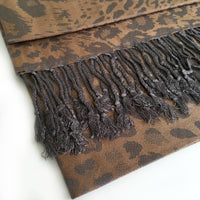 A-SHU BRONZE LARGE LEOPARD PRINT REVERSIBLE PASHMINA SHAWL SCARF - A-SHU.CO.UK