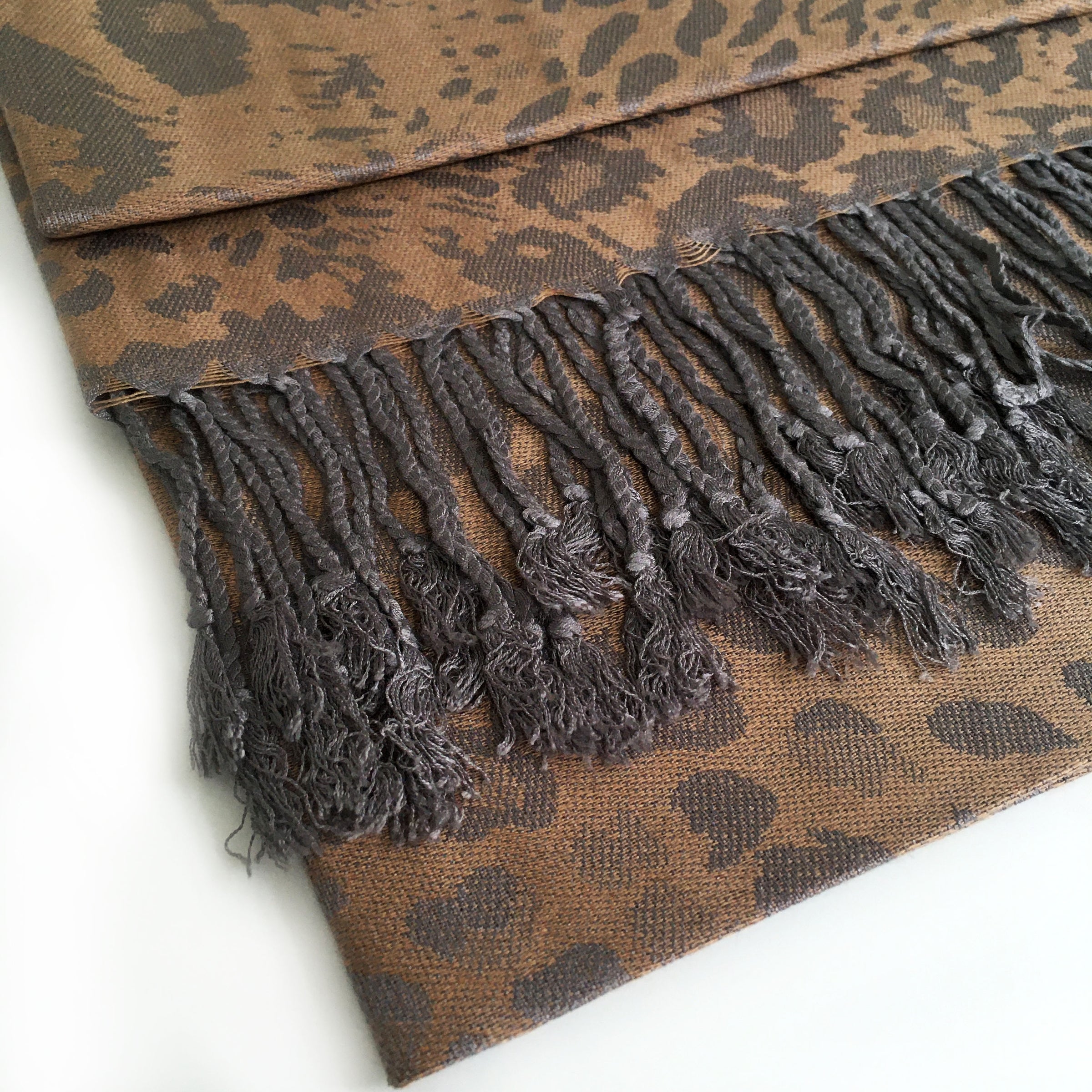 A-SHU BRONZE LARGE LEOPARD PRINT REVERSIBLE PASHMINA SHAWL SCARF - A-SHU.CO.UK