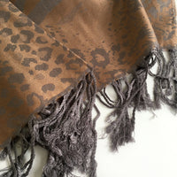 A-SHU BRONZE LARGE LEOPARD PRINT REVERSIBLE PASHMINA SHAWL SCARF - A-SHU.CO.UK