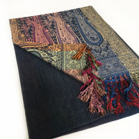 A-SHU LARGE NAVY BLUE RAINBOW MULTI COLOUR PAISLEY PRINT PASHMINA SHAWL SCARF - A-SHU.CO.UK