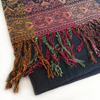 A-SHU LARGE NAVY BLUE RAINBOW MULTI COLOUR PAISLEY PRINT PASHMINA SHAWL SCARF - A-SHU.CO.UK