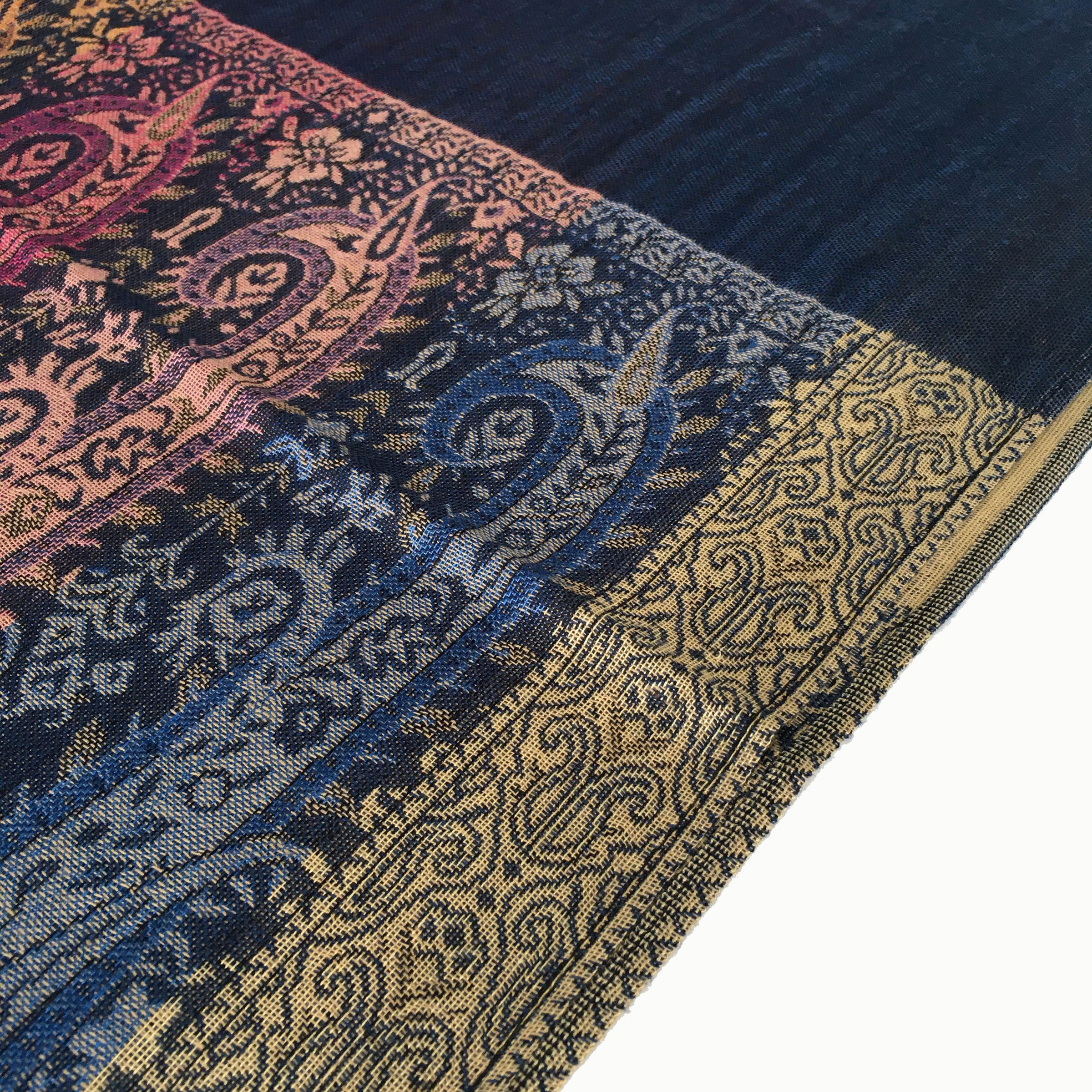 A-SHU LARGE NAVY BLUE RAINBOW MULTI COLOUR PAISLEY PRINT PASHMINA SHAWL SCARF - A-SHU.CO.UK