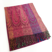 A-SHU LARGE PINK RAINBOW MULTI COLOUR PAISLEY PRINT PASHMINA SHAWL SCARF - A-SHU.CO.UK