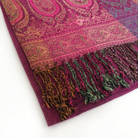A-SHU LARGE PINK RAINBOW MULTI COLOUR PAISLEY PRINT PASHMINA SHAWL SCARF - A-SHU.CO.UK