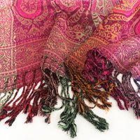 A-SHU LARGE PINK RAINBOW MULTI COLOUR PAISLEY PRINT PASHMINA SHAWL SCARF - A-SHU.CO.UK