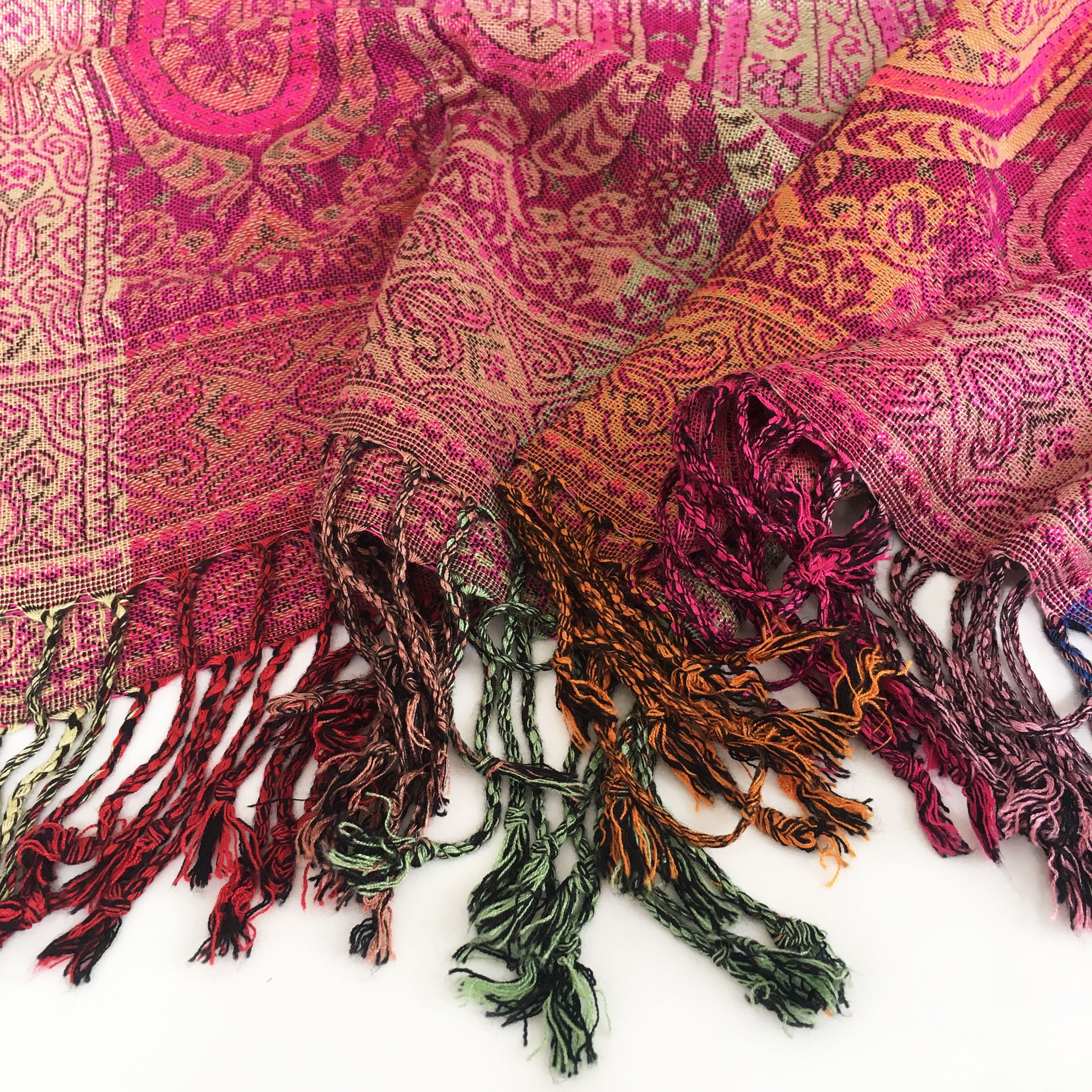 A-SHU LARGE PINK RAINBOW MULTI COLOUR PAISLEY PRINT PASHMINA SHAWL SCARF - A-SHU.CO.UK