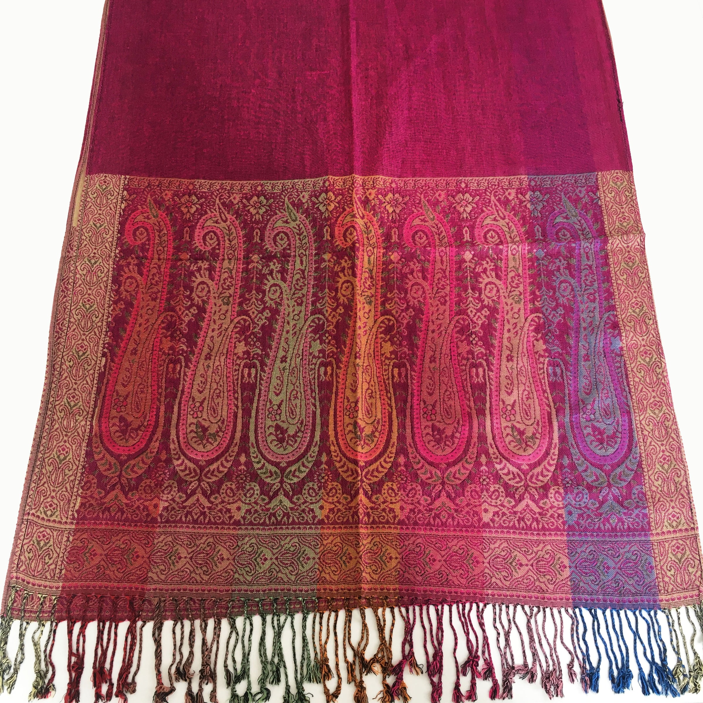 A-SHU LARGE PINK RAINBOW MULTI COLOUR PAISLEY PRINT PASHMINA SHAWL SCARF - A-SHU.CO.UK