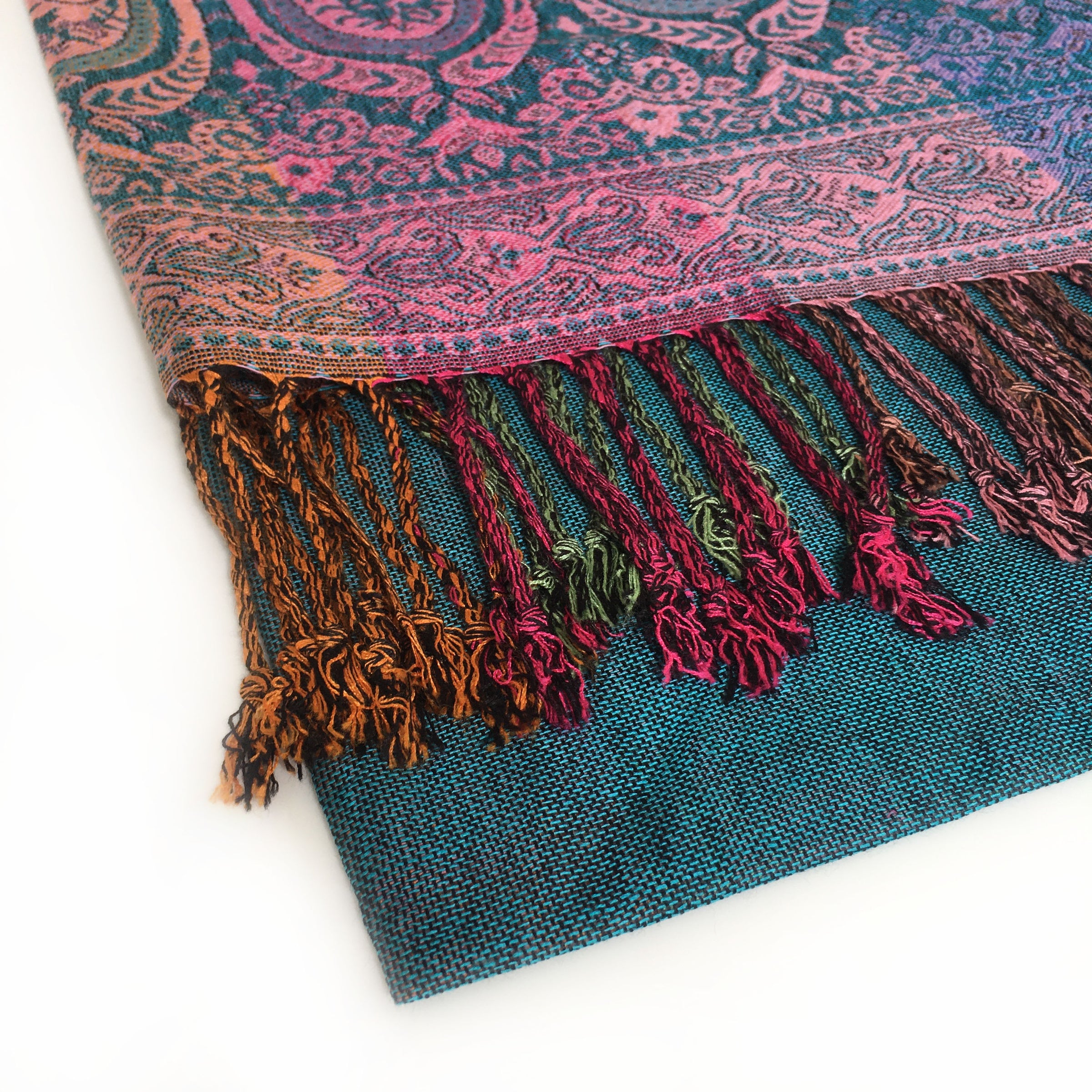 A-SHU LARGE TEAL RAINBOW MULTI COLOUR PAISLEY PRINT PASHMINA SHAWL SCARF - A-SHU.CO.UK