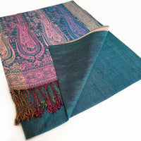 A-SHU LARGE TEAL RAINBOW MULTI COLOUR PAISLEY PRINT PASHMINA SHAWL SCARF - A-SHU.CO.UK