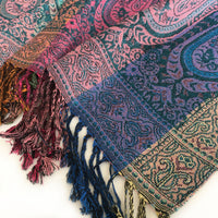 A-SHU LARGE TEAL RAINBOW MULTI COLOUR PAISLEY PRINT PASHMINA SHAWL SCARF - A-SHU.CO.UK