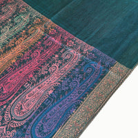 A-SHU LARGE TEAL RAINBOW MULTI COLOUR PAISLEY PRINT PASHMINA SHAWL SCARF - A-SHU.CO.UK