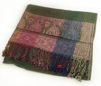 A-SHU LARGE GREEN RAINBOW MULTI COLOUR PAISLEY PRINT PASHMINA SHAWL SCARF - A-SHU.CO.UK
