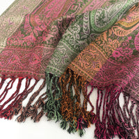 A-SHU LARGE GREEN RAINBOW MULTI COLOUR PAISLEY PRINT PASHMINA SHAWL SCARF - A-SHU.CO.UK