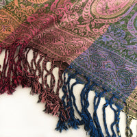 A-SHU LARGE GREEN RAINBOW MULTI COLOUR PAISLEY PRINT PASHMINA SHAWL SCARF - A-SHU.CO.UK