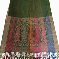 A-SHU LARGE GREEN RAINBOW MULTI COLOUR PAISLEY PRINT PASHMINA SHAWL SCARF - A-SHU.CO.UK