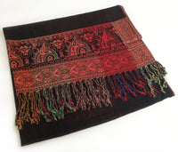 A-SHU LARGE BLACK RAINBOW MULTI COLOUR PAISLEY PRINT PASHMINA SHAWL SCARF - A-SHU.CO.UK