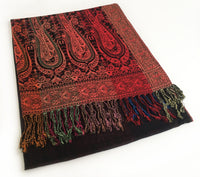 A-SHU LARGE BLACK RAINBOW MULTI COLOUR PAISLEY PRINT PASHMINA SHAWL SCARF - A-SHU.CO.UK
