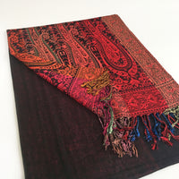 A-SHU LARGE BLACK RAINBOW MULTI COLOUR PAISLEY PRINT PASHMINA SHAWL SCARF - A-SHU.CO.UK