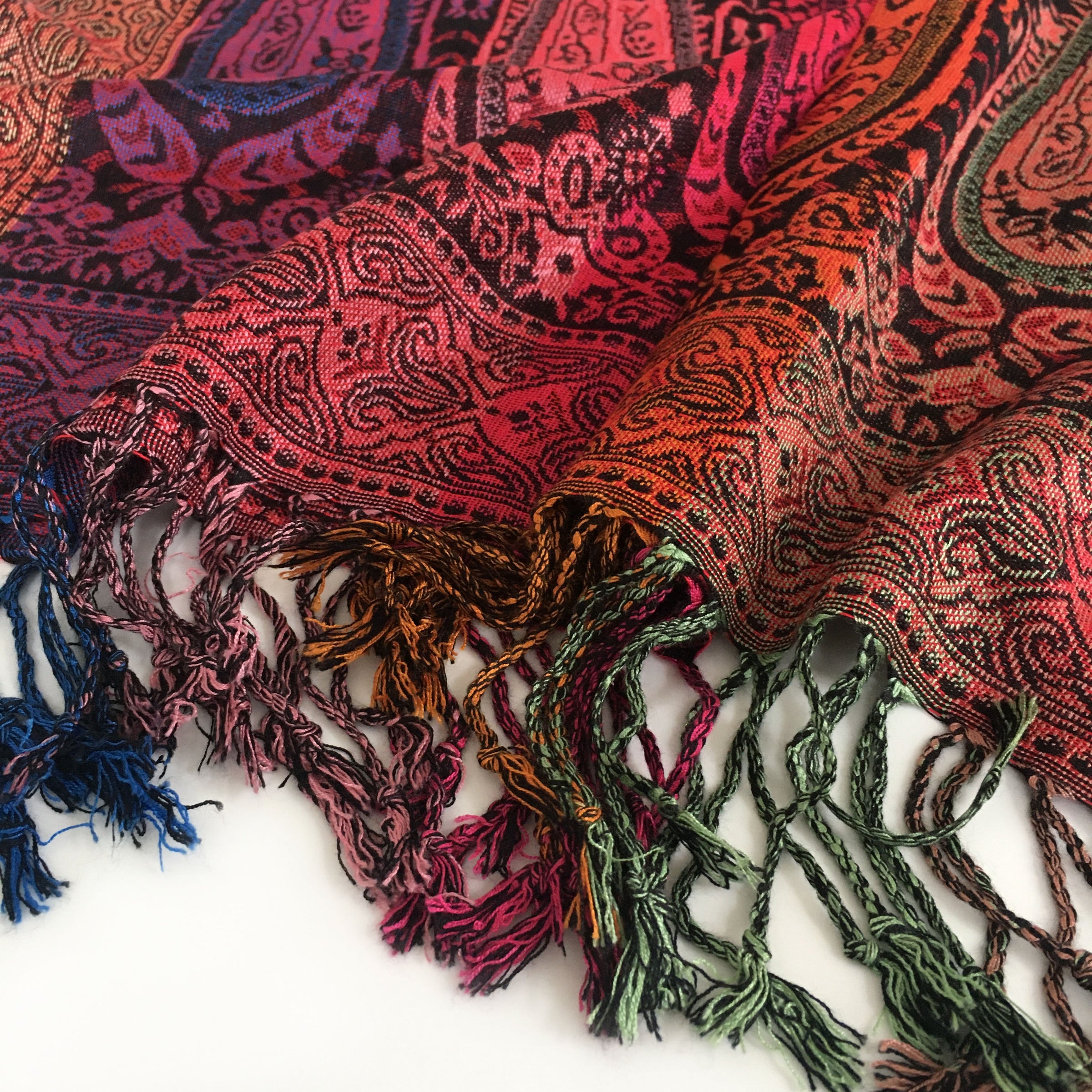 A-SHU LARGE BLACK RAINBOW MULTI COLOUR PAISLEY PRINT PASHMINA SHAWL SCARF - A-SHU.CO.UK