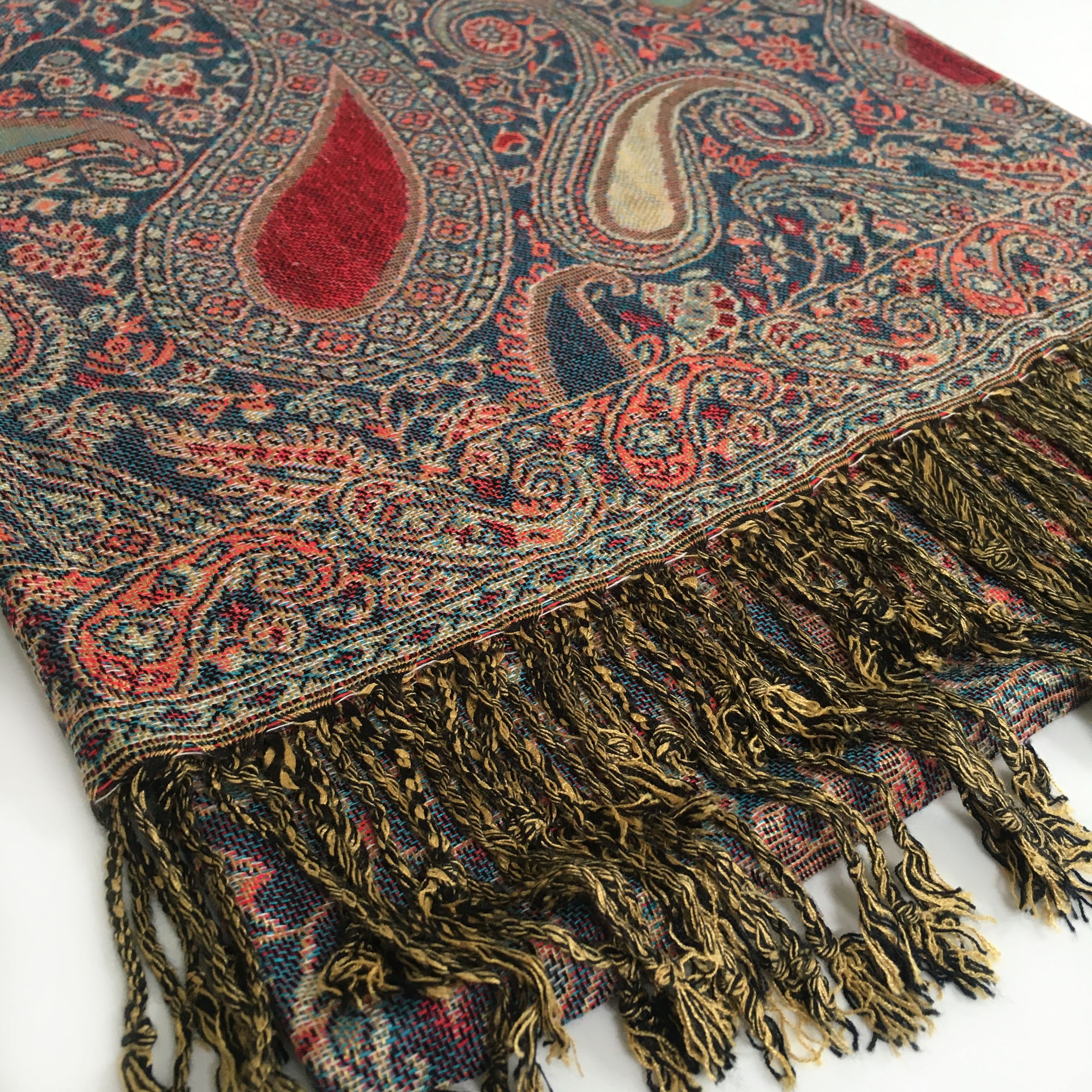 A-SHU LARGE TEAL MULTI COLOUR PAISLEY PRINT PASHMINA SHAWL SCARF - A-SHU.CO.UK