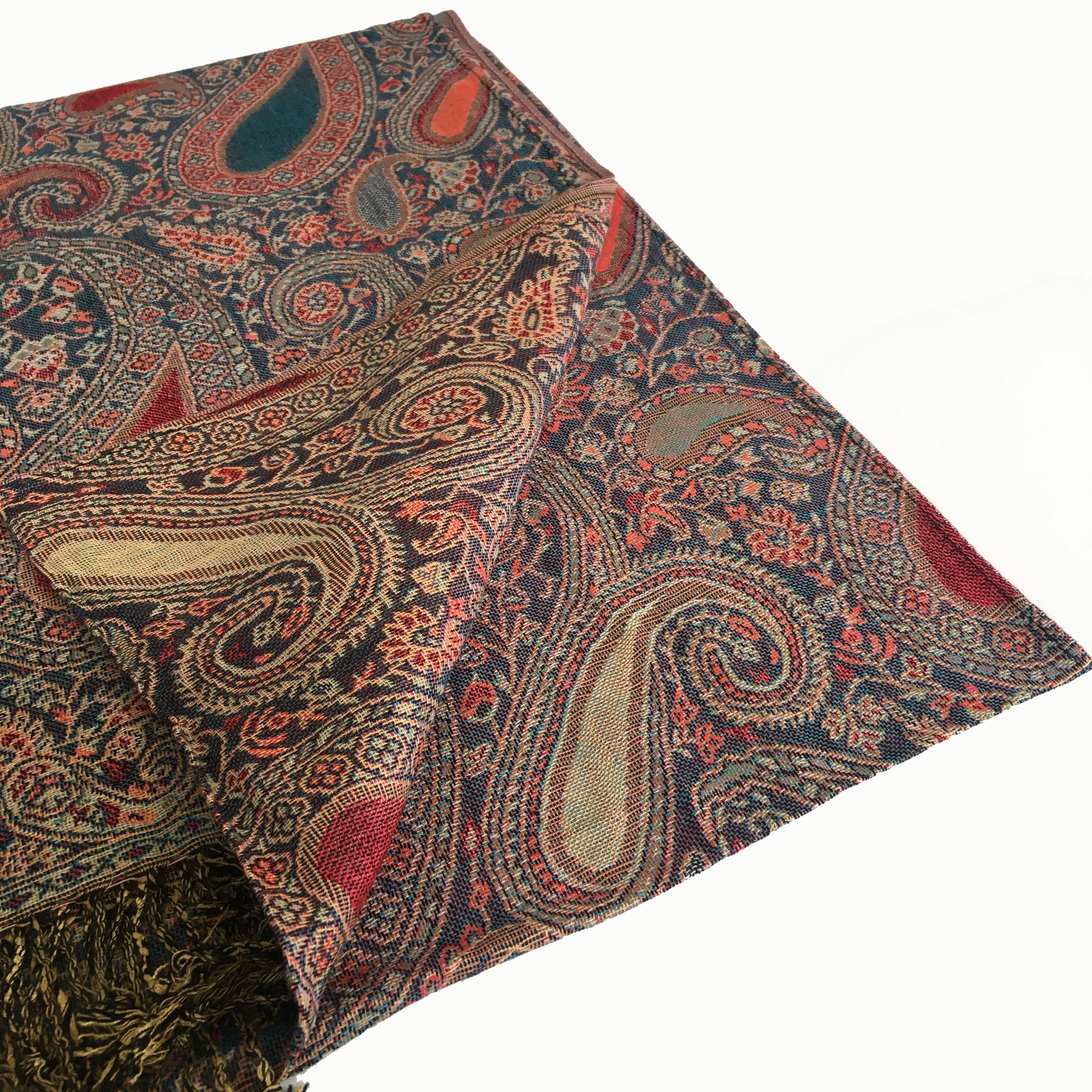 A-SHU LARGE TEAL MULTI COLOUR PAISLEY PRINT PASHMINA SHAWL SCARF - A-SHU.CO.UK