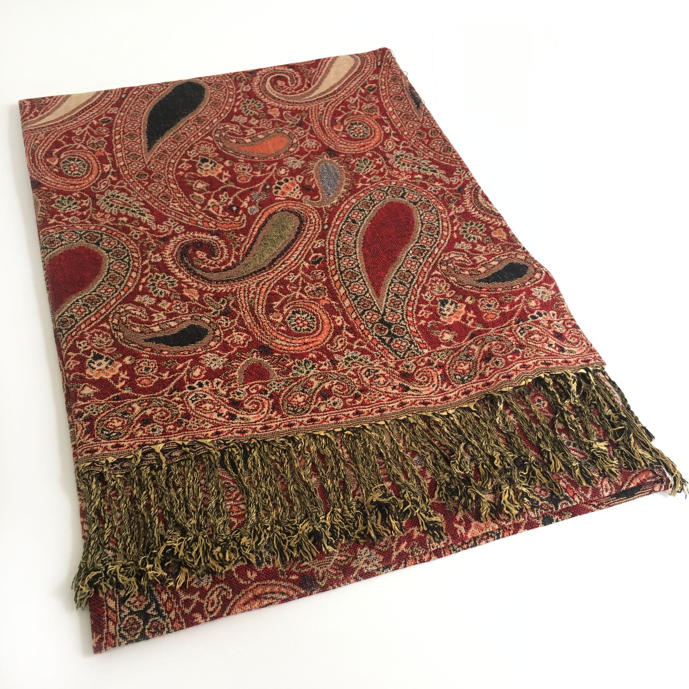 A-SHU LARGE RED MULTI COLOUR PAISLEY PRINT PASHMINA SHAWL SCARF - A-SHU.CO.UK