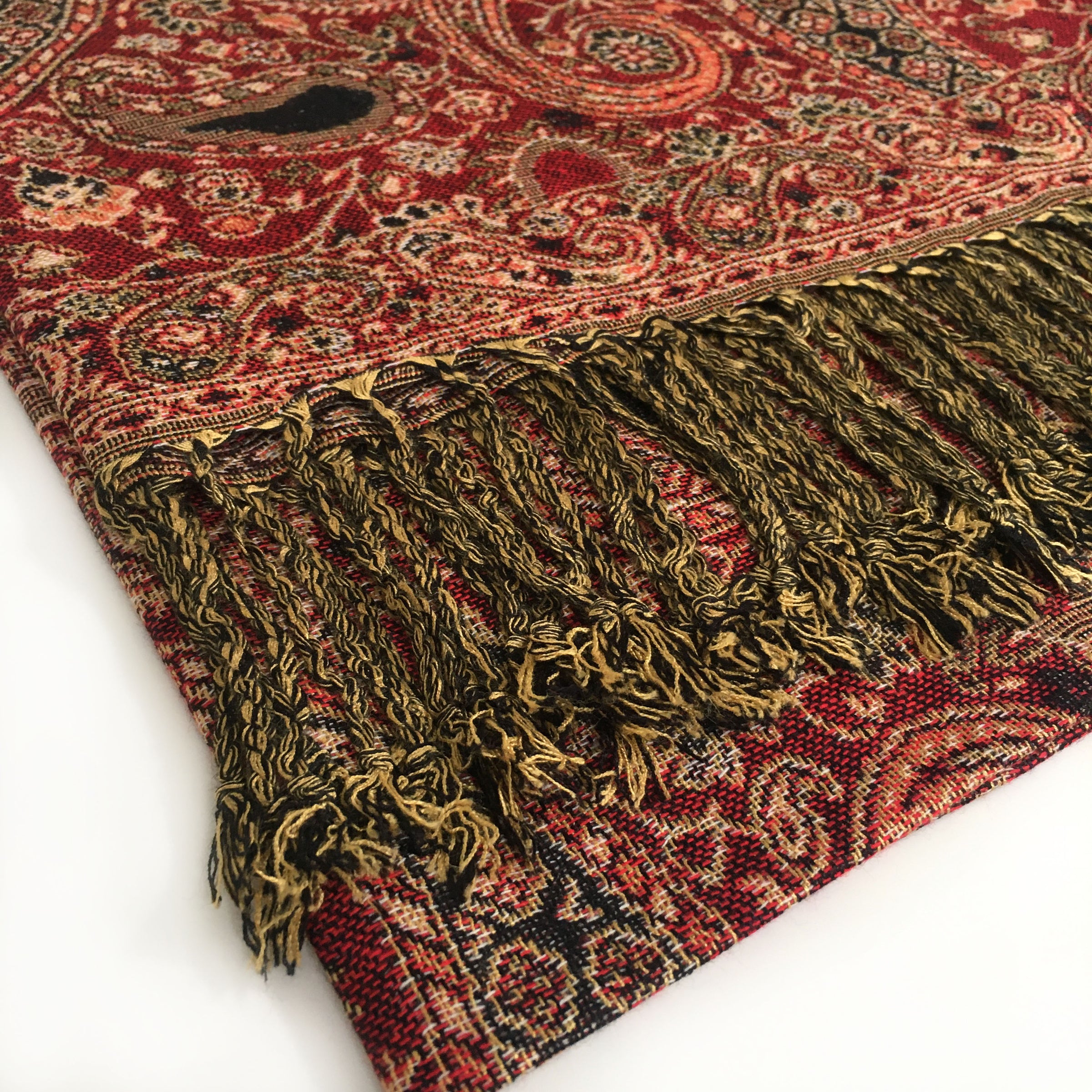 A-SHU LARGE RED MULTI COLOUR PAISLEY PRINT PASHMINA SHAWL SCARF - A-SHU.CO.UK